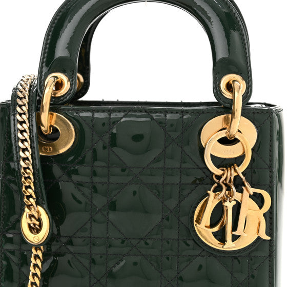 Christian Dior Patent Cannage Mini Lady Dior Pine Green