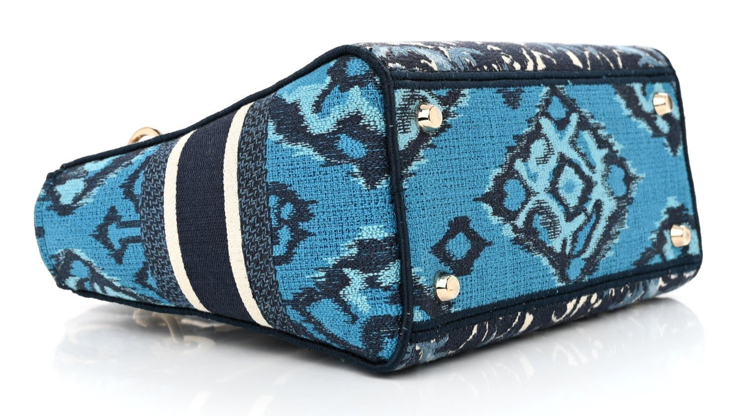 CHRISTIAN DIOR Canvas Embroidered Palm Tree Toile De Jouy Medium Lady "D-Lite Blue" - Bagistaofficial