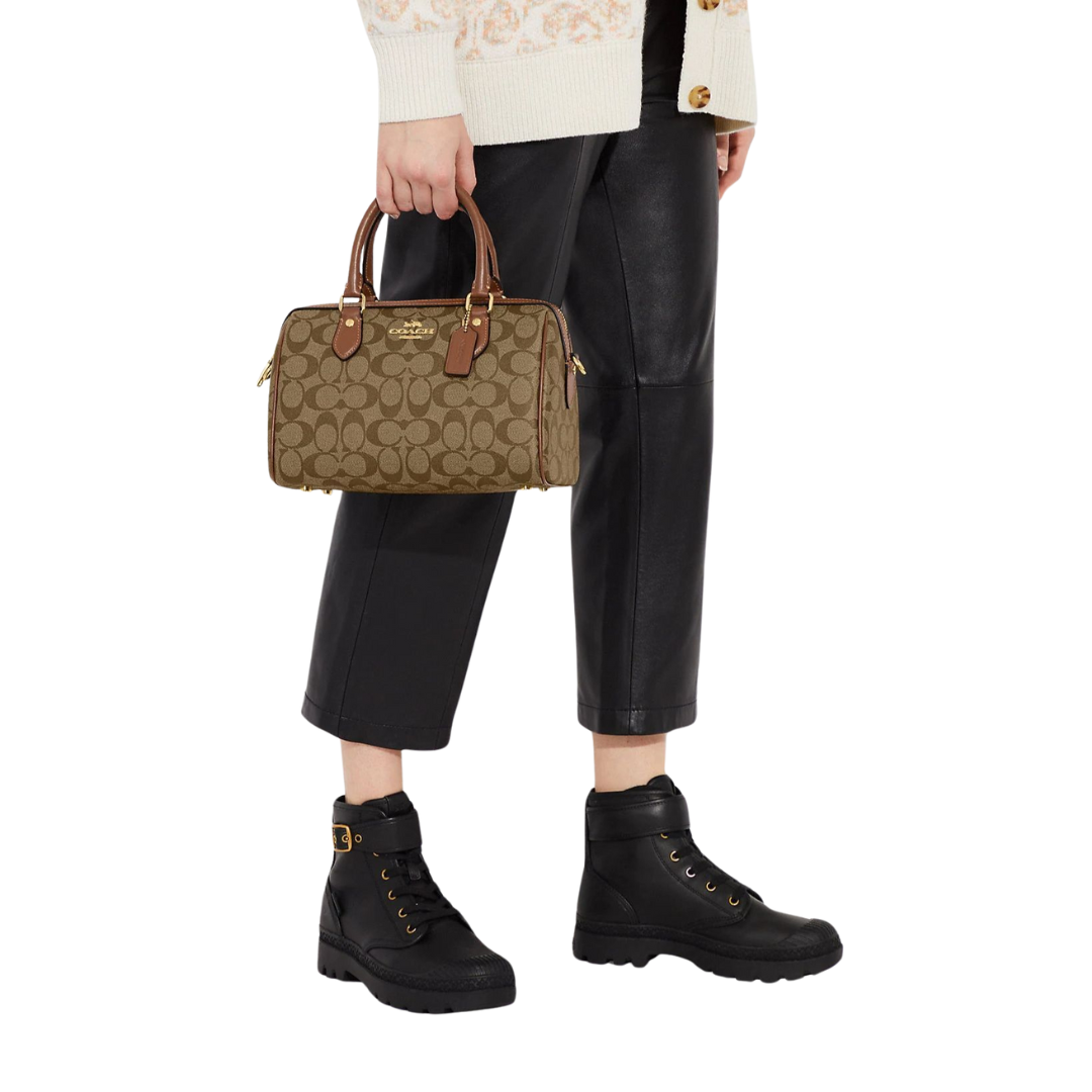 Coach Rowan Canvas With Leather Boston Bag Brown - Bagistaofficial