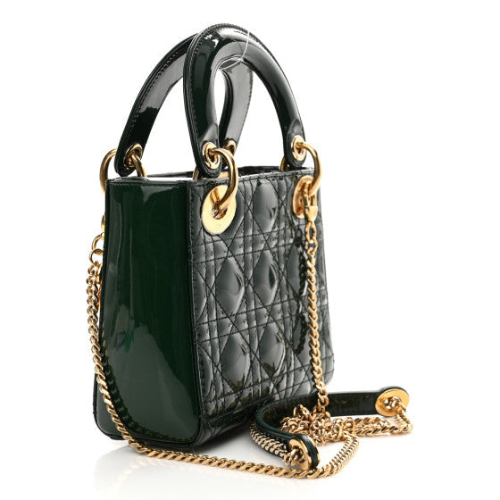 Christian Dior Patent Cannage Mini Lady Dior Pine Green