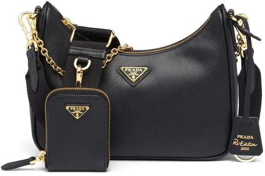 PRADA Nylon and Saffiano Leather Re-Edition 2005 Shoulder Bag "Black" - Bagistaofficial
