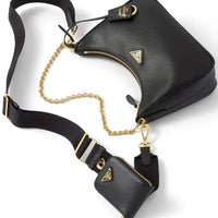 PRADA Nylon and Saffiano Leather Re-Edition 2005 Shoulder Bag "Black" - Bagistaofficial