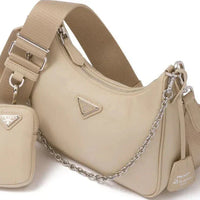 PRADA Nylon and Saffiano Leather Re-Edition 2005 Shoulder Bag "Beige" - Bagistaofficial