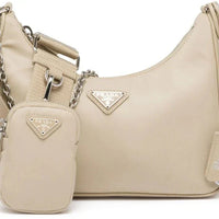 PRADA Nylon and Saffiano Leather Re-Edition 2005 Shoulder Bag "Beige" - Bagistaofficial