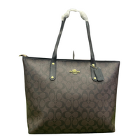 Coach Premium Zip Tote Bag Signature Canvas  "Brown Black" - Bagistaofficial