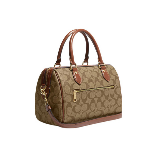 Coach Rowan Canvas With Leather Boston Bag Brown - Bagistaofficial