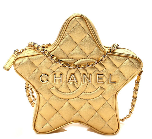 CHANEL Lambskin Quilted Walk of Fame Star Bag "Gold" - Bagistaofficial