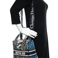 CHRISTIAN DIOR  Canvas Embroidered Palm Tree Toile De Jouy Medium Lady "D-Lite Blue" - Bagistaofficial