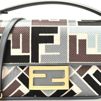 FENDI Canvas Vitello Seta FF Multicolor Embroidered Mini Baguette Multicolor Anice Tortora - Bagistaofficial