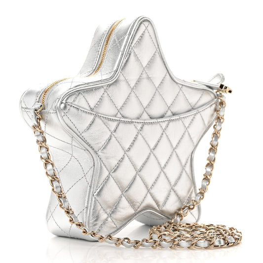 CHANEL Lambskin Quilted Walk of Fame Star Bag "Silver" - Bagistaofficial