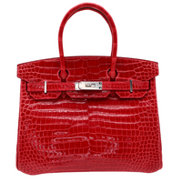 Birkin 25 Red Croc Effect Leather Handbags Metal Lock Satchel Bags - Bagistaofficial