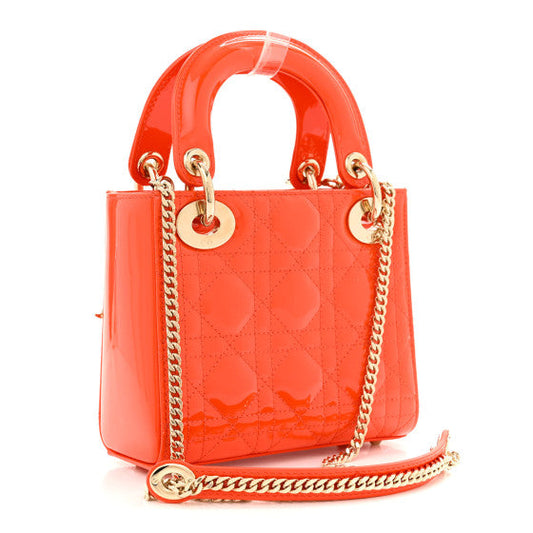 Christian Dior  Patent Cannage Mini Lady Dior Orange