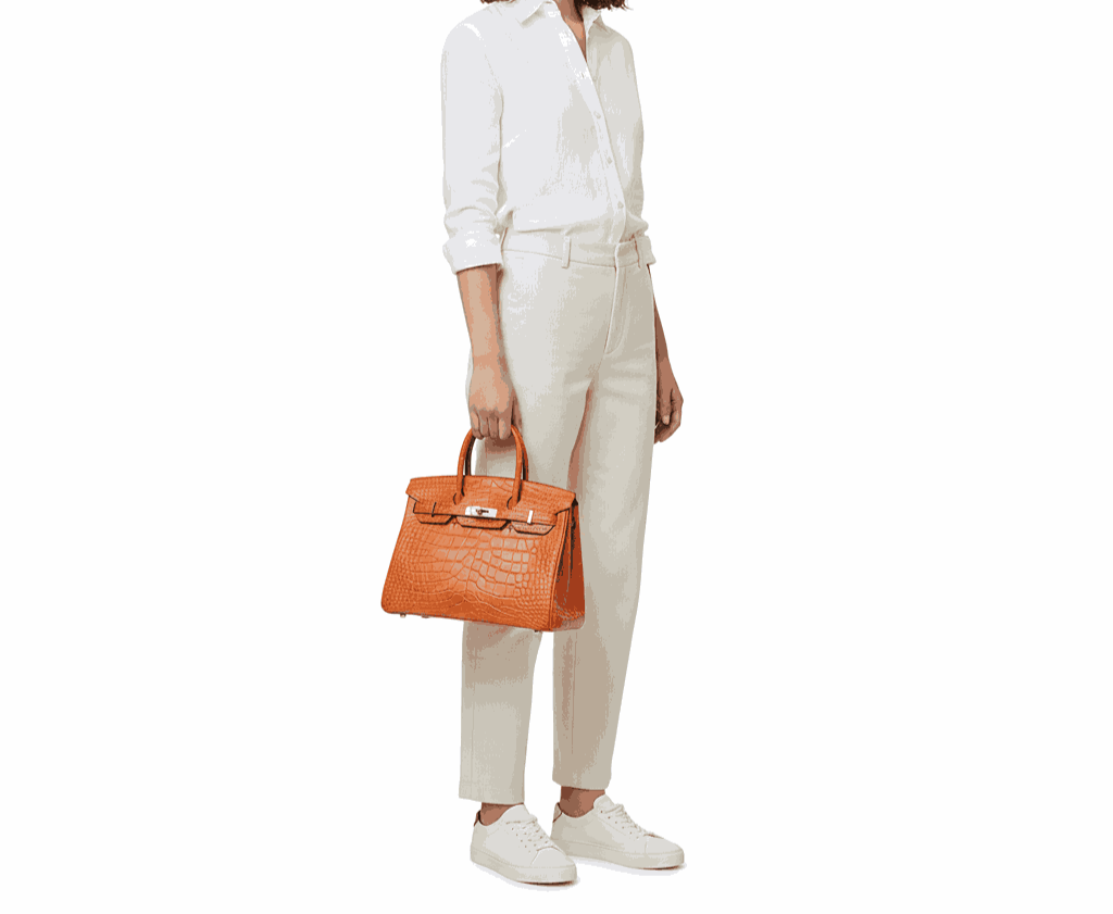 Hermes Birkin Orange Croc Effect Leather
