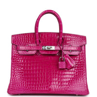 Birkin 25 Pink Croc Effect Leather Handbags Metal Lock Satchel Bags - Bagistaofficial