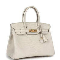 Hermes Birkin White Beton Matte Porosus Croc Effect Leather