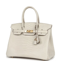Hermes Birkin White Beton Matte Porosus Croc Effect Leather