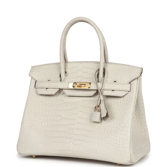 Hermes Birkin White Beton Matte Porosus Croc Effect Leather