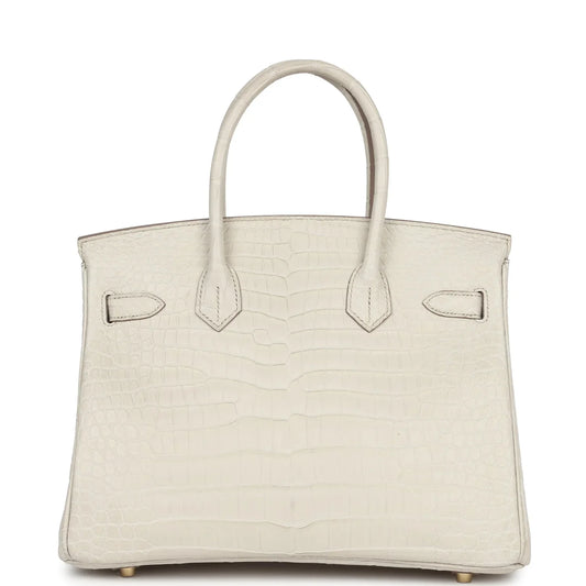Hermes Birkin White Beton Matte Porosus Croc Effect Leather