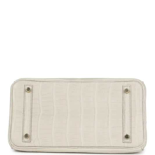 Hermes Birkin White Beton Matte Porosus Croc Effect Leather