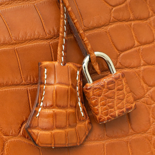 Birkin 25 Brown Croc Effect Leather Handbags Metal Lock Satchel Bags - Bagistaofficial