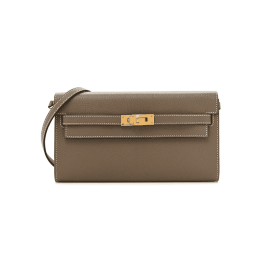 Hermes  Chevre Mysore Kelly To Go Wallet Etoupe