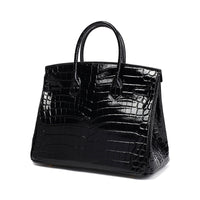 Birkin 25 Black Croc Effect Leather Handbags Metal Lock Satchel Bags - Bagistaofficial