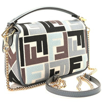 FENDI Canvas Vitello Seta FF Multicolor Embroidered Mini Baguette Multicolor Anice Tortora - Bagistaofficial