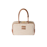 MiuMiu Beau canvas and leather bag Beige/brandy - Bagistaofficial