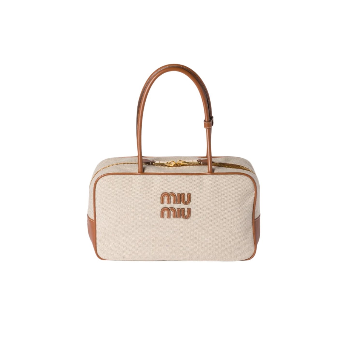 MiuMiu Beau canvas and leather bag Beige/brandy - Bagistaofficial