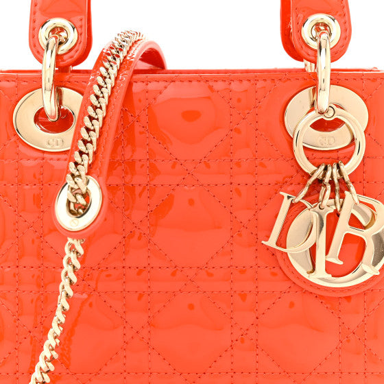 Christian Dior  Patent Cannage Mini Lady Dior Orange