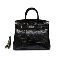 Birkin 25 Black Croc Effect Leather Handbags Metal Lock Satchel Bags - Bagistaofficial