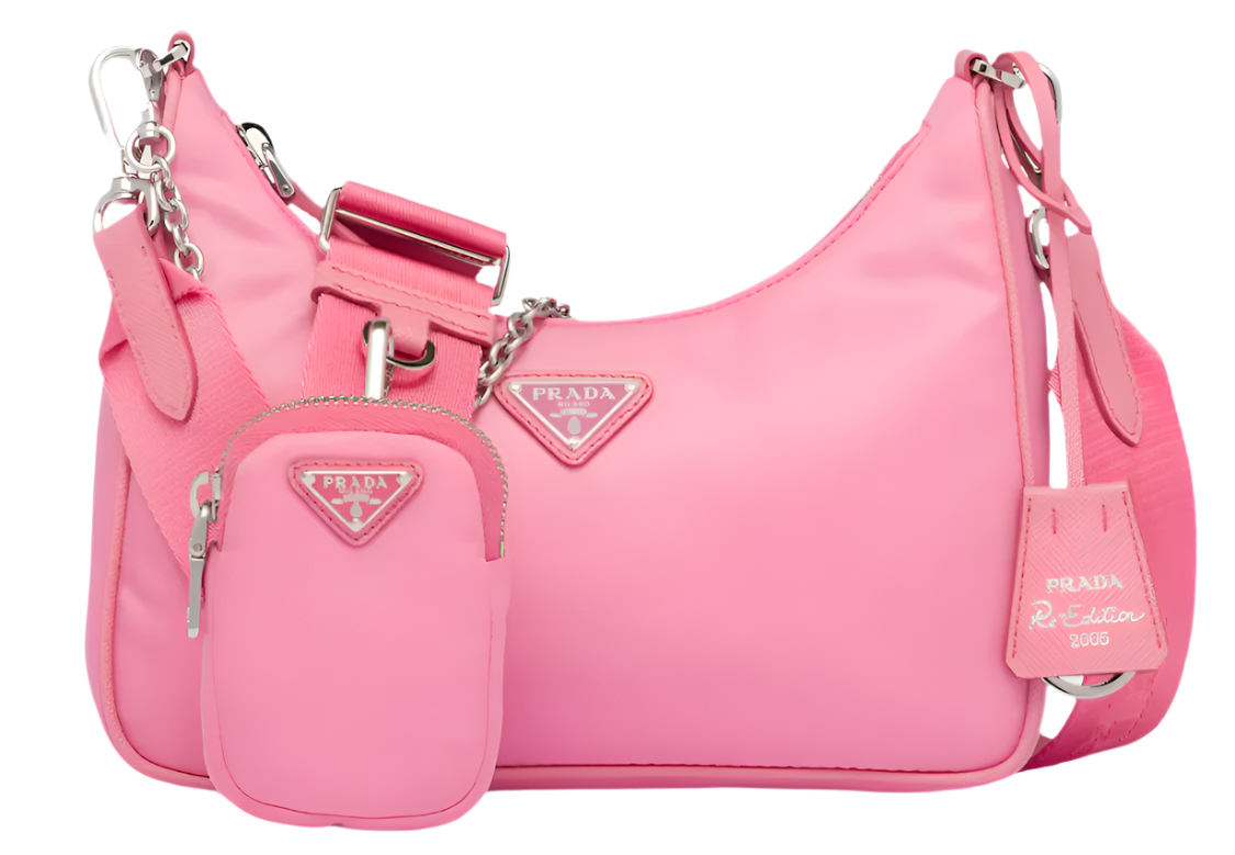 PRADA Nylon and Saffiano Leather Re-Edition 2005 Shoulder Bag "Pink" - Bagistaofficial