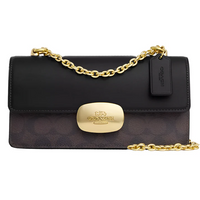 COACH Eliza Flap Crossbody Bag In Signature Canvas "Brown/Black" - Bagistaofficial